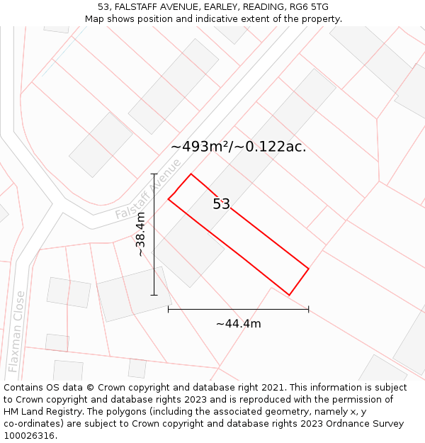 53, FALSTAFF AVENUE, EARLEY, READING, RG6 5TG: Plot and title map