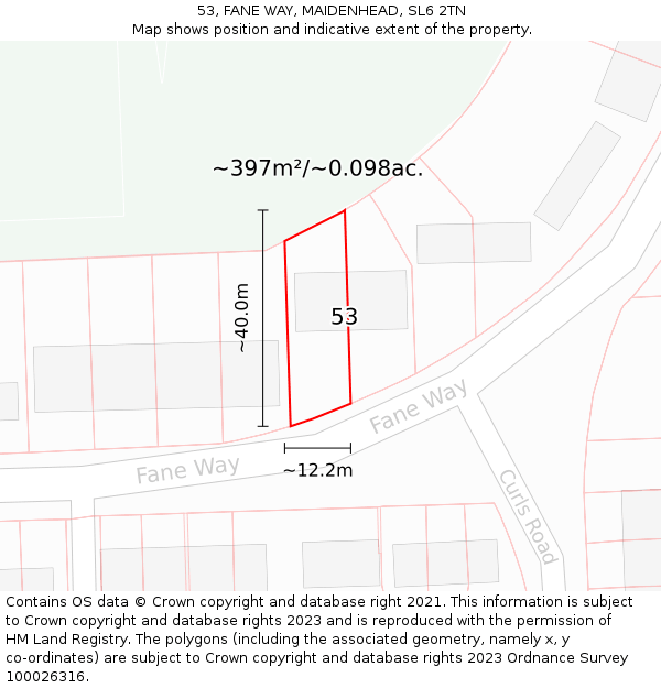 53, FANE WAY, MAIDENHEAD, SL6 2TN: Plot and title map
