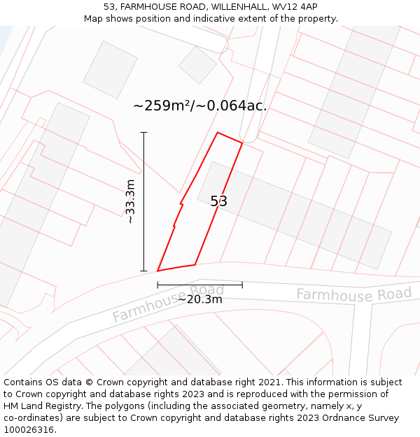 53, FARMHOUSE ROAD, WILLENHALL, WV12 4AP: Plot and title map