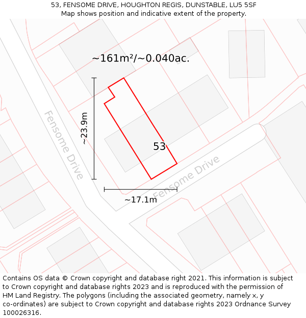53, FENSOME DRIVE, HOUGHTON REGIS, DUNSTABLE, LU5 5SF: Plot and title map