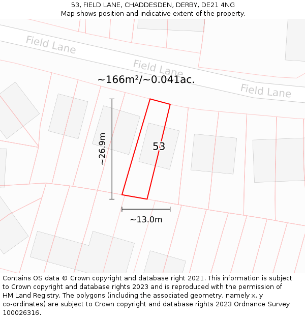 53, FIELD LANE, CHADDESDEN, DERBY, DE21 4NG: Plot and title map