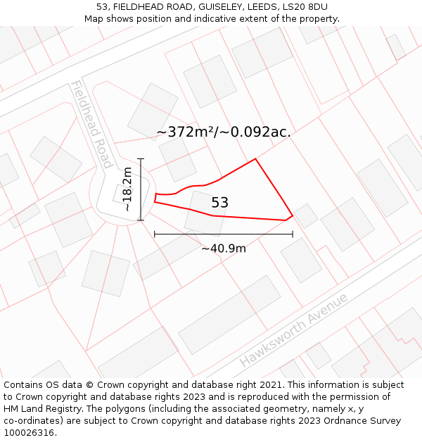 53, FIELDHEAD ROAD, GUISELEY, LEEDS, LS20 8DU: Plot and title map