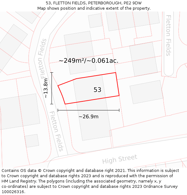 53, FLETTON FIELDS, PETERBOROUGH, PE2 9DW: Plot and title map
