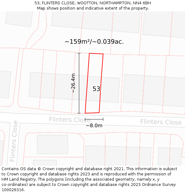 53, FLINTERS CLOSE, WOOTTON, NORTHAMPTON, NN4 6BH: Plot and title map