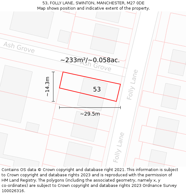 53, FOLLY LANE, SWINTON, MANCHESTER, M27 0DE: Plot and title map