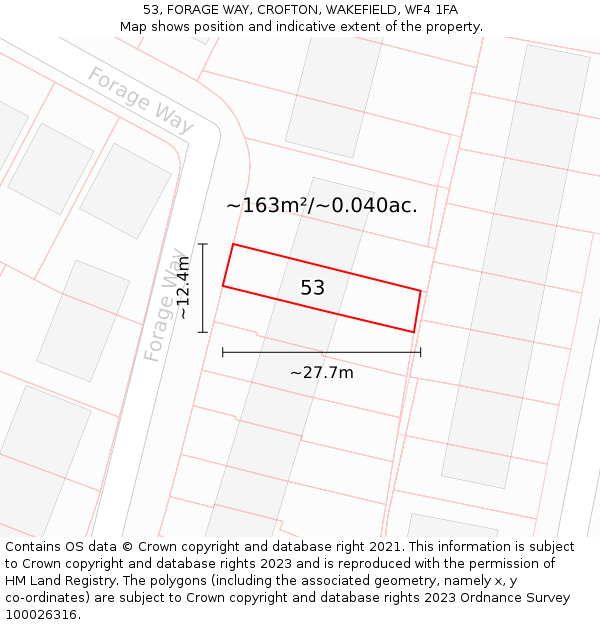 53, FORAGE WAY, CROFTON, WAKEFIELD, WF4 1FA: Plot and title map