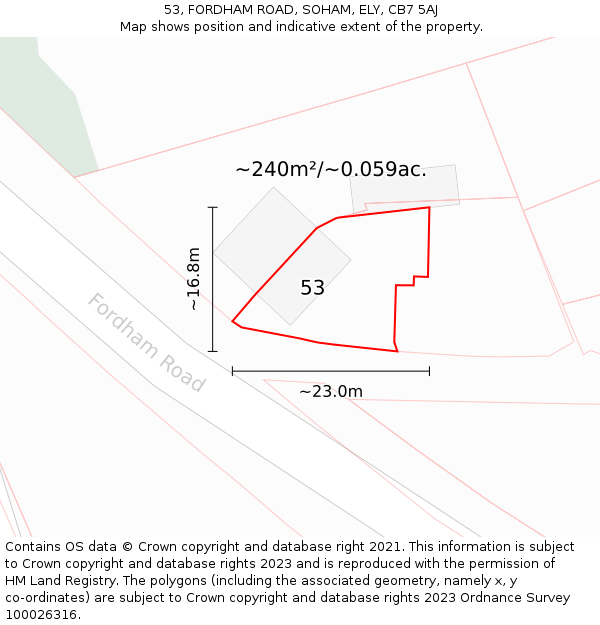 53, FORDHAM ROAD, SOHAM, ELY, CB7 5AJ: Plot and title map