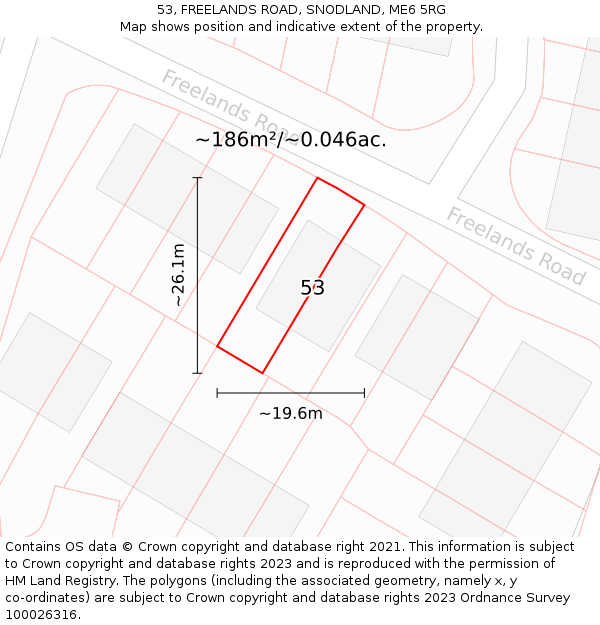 53, FREELANDS ROAD, SNODLAND, ME6 5RG: Plot and title map