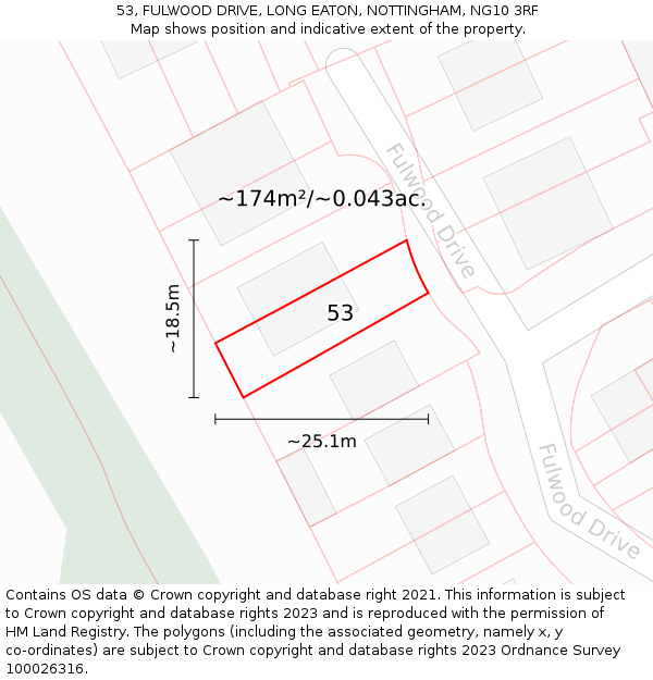 53, FULWOOD DRIVE, LONG EATON, NOTTINGHAM, NG10 3RF: Plot and title map
