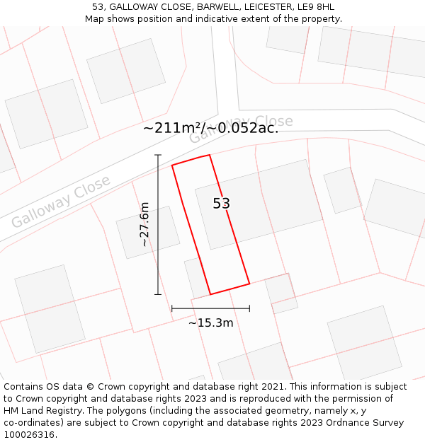 53, GALLOWAY CLOSE, BARWELL, LEICESTER, LE9 8HL: Plot and title map