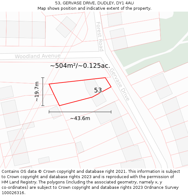 53, GERVASE DRIVE, DUDLEY, DY1 4AU: Plot and title map