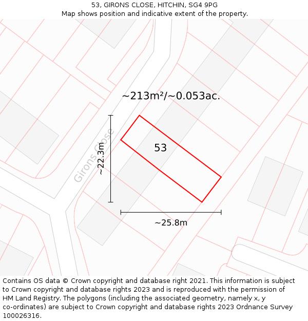 53, GIRONS CLOSE, HITCHIN, SG4 9PG: Plot and title map