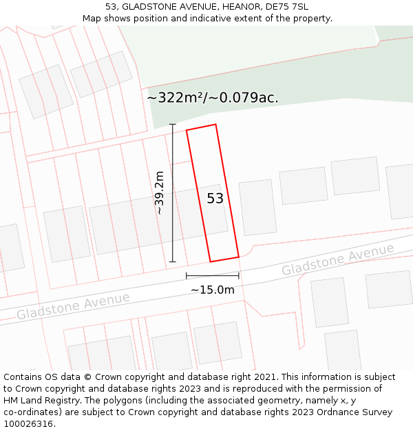 53, GLADSTONE AVENUE, HEANOR, DE75 7SL: Plot and title map