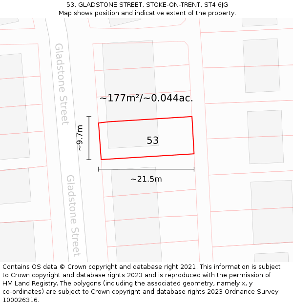 53, GLADSTONE STREET, STOKE-ON-TRENT, ST4 6JG: Plot and title map