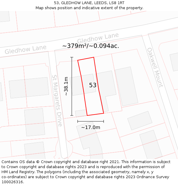 53, GLEDHOW LANE, LEEDS, LS8 1RT: Plot and title map