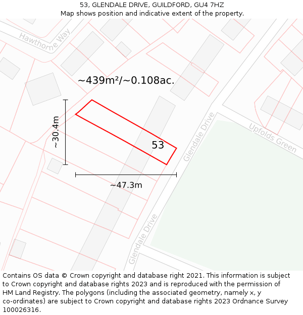 53, GLENDALE DRIVE, GUILDFORD, GU4 7HZ: Plot and title map