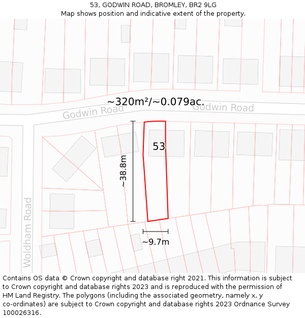 53, GODWIN ROAD, BROMLEY, BR2 9LG: Plot and title map