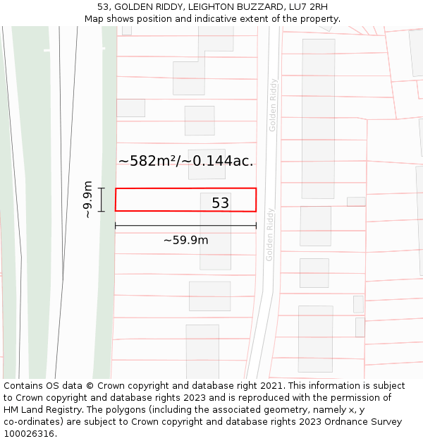 53, GOLDEN RIDDY, LEIGHTON BUZZARD, LU7 2RH: Plot and title map