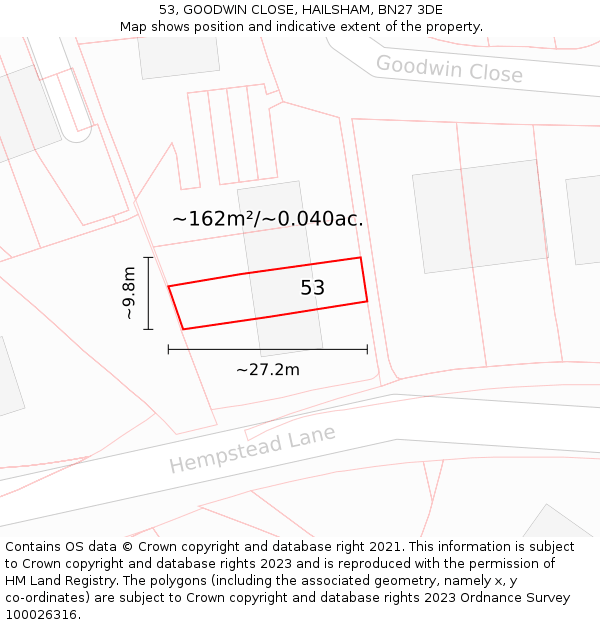 53, GOODWIN CLOSE, HAILSHAM, BN27 3DE: Plot and title map