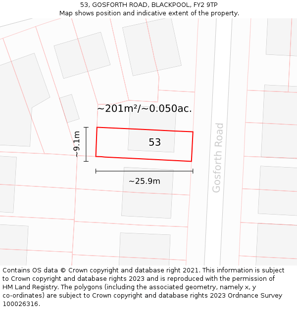 53, GOSFORTH ROAD, BLACKPOOL, FY2 9TP: Plot and title map