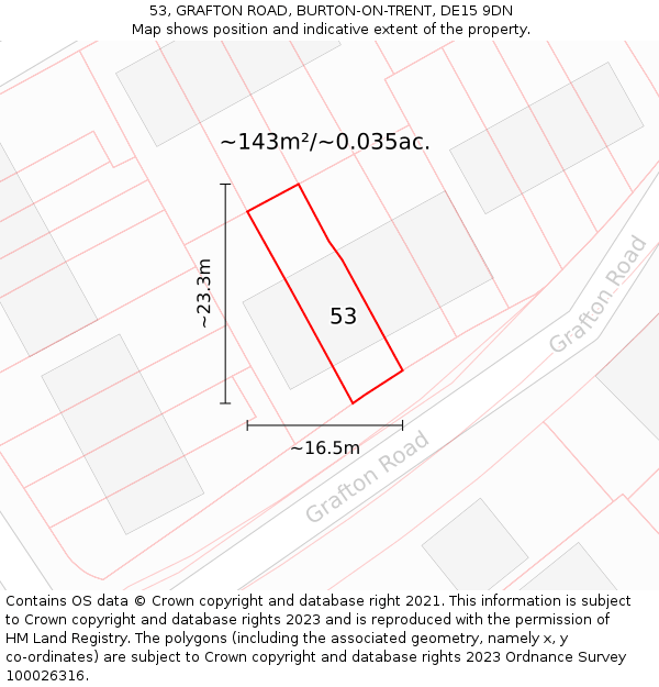 53, GRAFTON ROAD, BURTON-ON-TRENT, DE15 9DN: Plot and title map