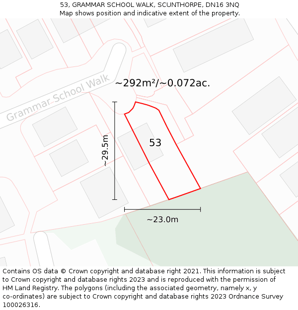 53, GRAMMAR SCHOOL WALK, SCUNTHORPE, DN16 3NQ: Plot and title map