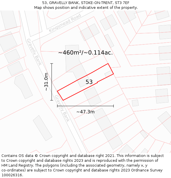 53, GRAVELLY BANK, STOKE-ON-TRENT, ST3 7EF: Plot and title map