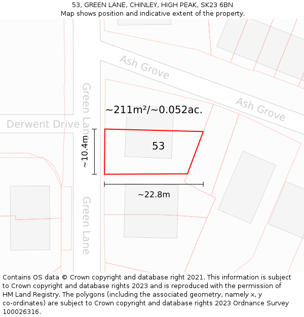 53, GREEN LANE, CHINLEY, HIGH PEAK, SK23 6BN: Plot and title map