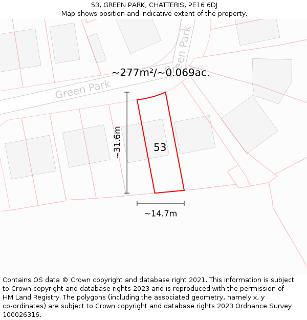 53, GREEN PARK, CHATTERIS, PE16 6DJ: Plot and title map