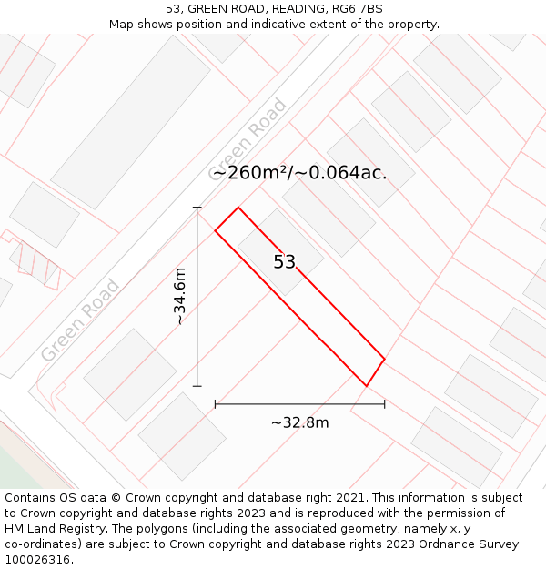 53, GREEN ROAD, READING, RG6 7BS: Plot and title map