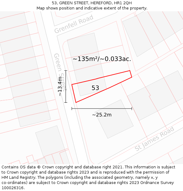 53, GREEN STREET, HEREFORD, HR1 2QH: Plot and title map
