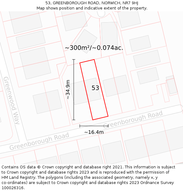 53, GREENBOROUGH ROAD, NORWICH, NR7 9HJ: Plot and title map