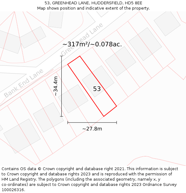 53, GREENHEAD LANE, HUDDERSFIELD, HD5 8EE: Plot and title map
