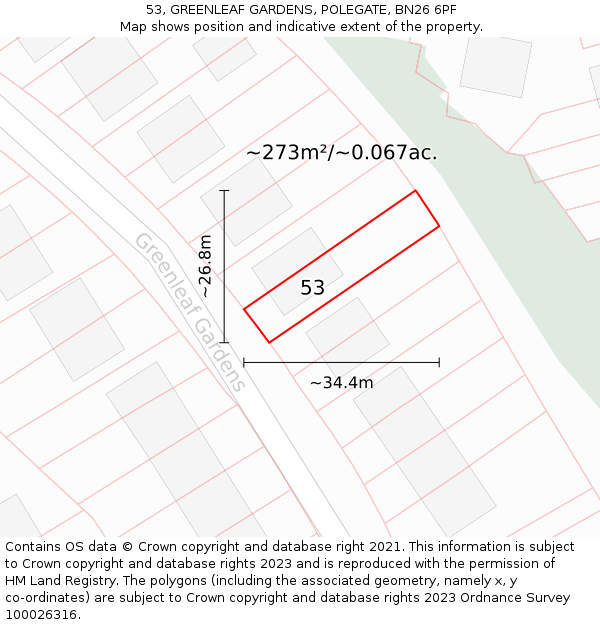 53, GREENLEAF GARDENS, POLEGATE, BN26 6PF: Plot and title map