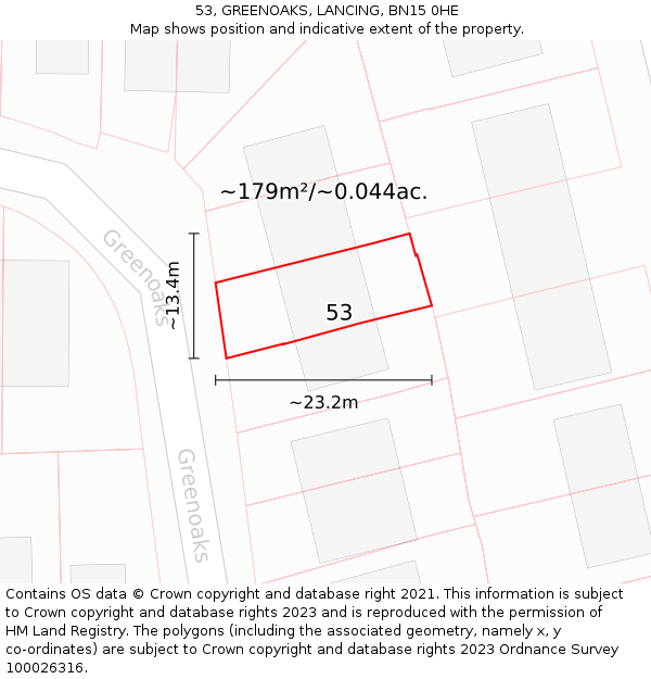 53, GREENOAKS, LANCING, BN15 0HE: Plot and title map