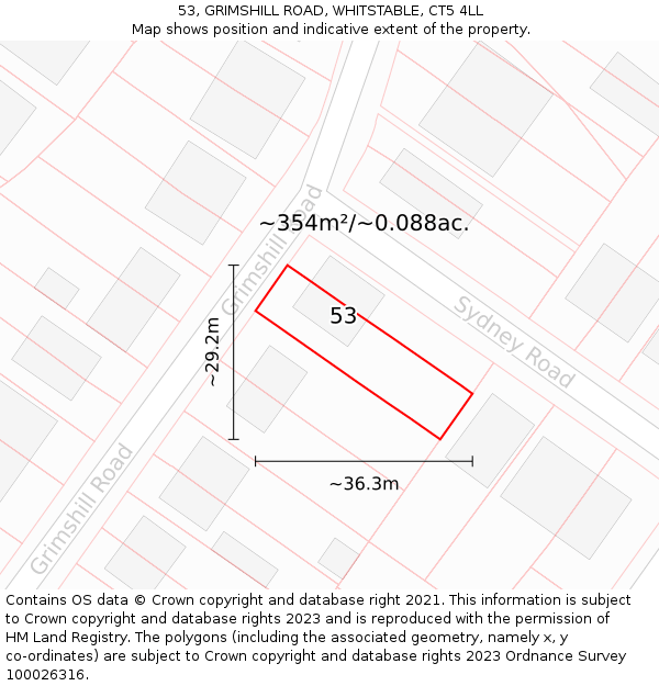 53, GRIMSHILL ROAD, WHITSTABLE, CT5 4LL: Plot and title map
