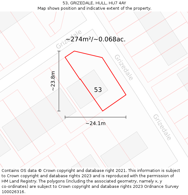 53, GRIZEDALE, HULL, HU7 4AY: Plot and title map