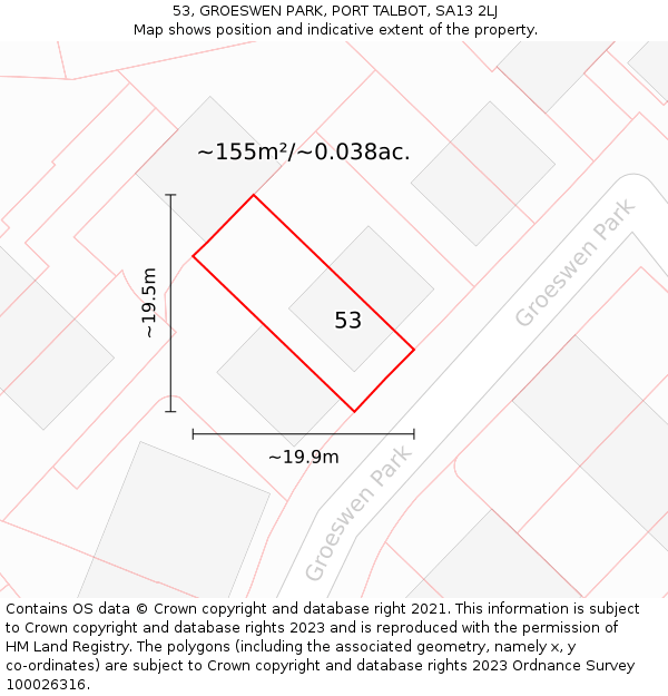 53, GROESWEN PARK, PORT TALBOT, SA13 2LJ: Plot and title map