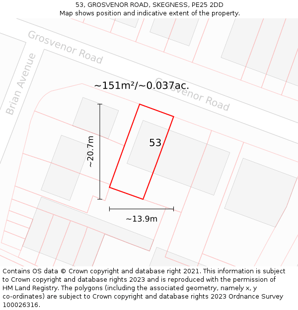 53, GROSVENOR ROAD, SKEGNESS, PE25 2DD: Plot and title map