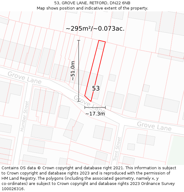 53, GROVE LANE, RETFORD, DN22 6NB: Plot and title map