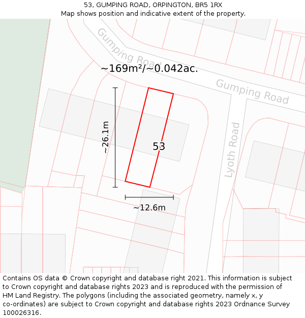 53, GUMPING ROAD, ORPINGTON, BR5 1RX: Plot and title map