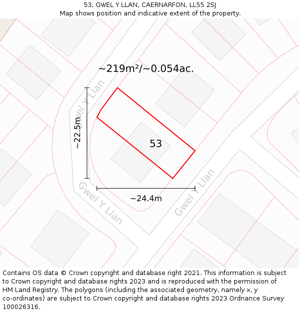 53, GWEL Y LLAN, CAERNARFON, LL55 2SJ: Plot and title map