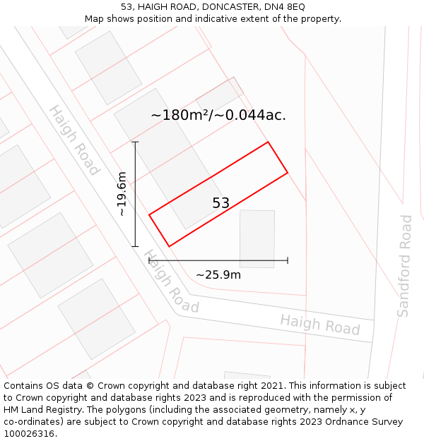 53, HAIGH ROAD, DONCASTER, DN4 8EQ: Plot and title map