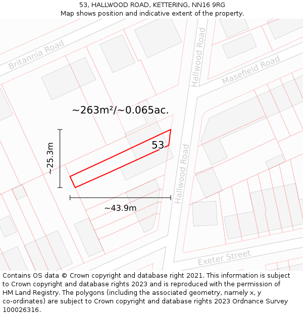53, HALLWOOD ROAD, KETTERING, NN16 9RG: Plot and title map