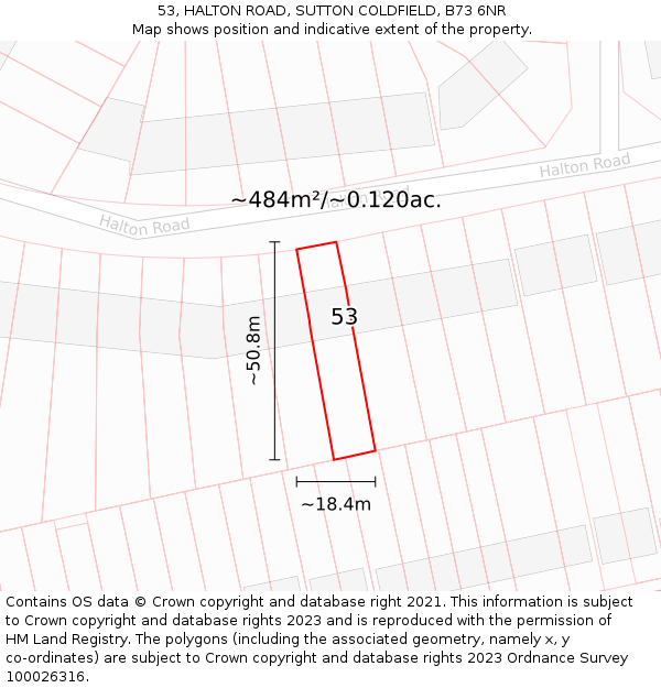 53, HALTON ROAD, SUTTON COLDFIELD, B73 6NR: Plot and title map