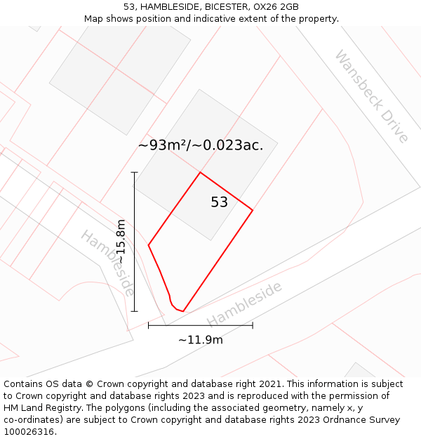 53, HAMBLESIDE, BICESTER, OX26 2GB: Plot and title map