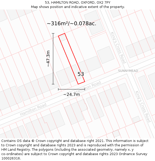53, HAMILTON ROAD, OXFORD, OX2 7PY: Plot and title map