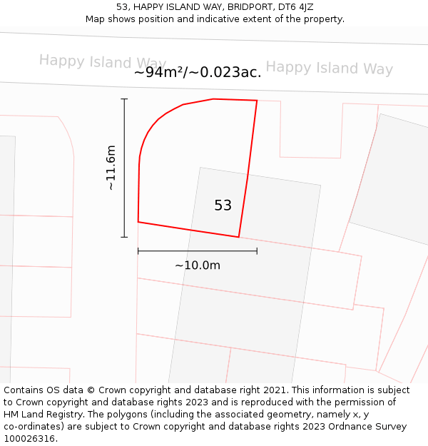 53, HAPPY ISLAND WAY, BRIDPORT, DT6 4JZ: Plot and title map