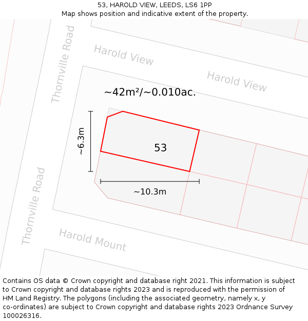 53, HAROLD VIEW, LEEDS, LS6 1PP: Plot and title map