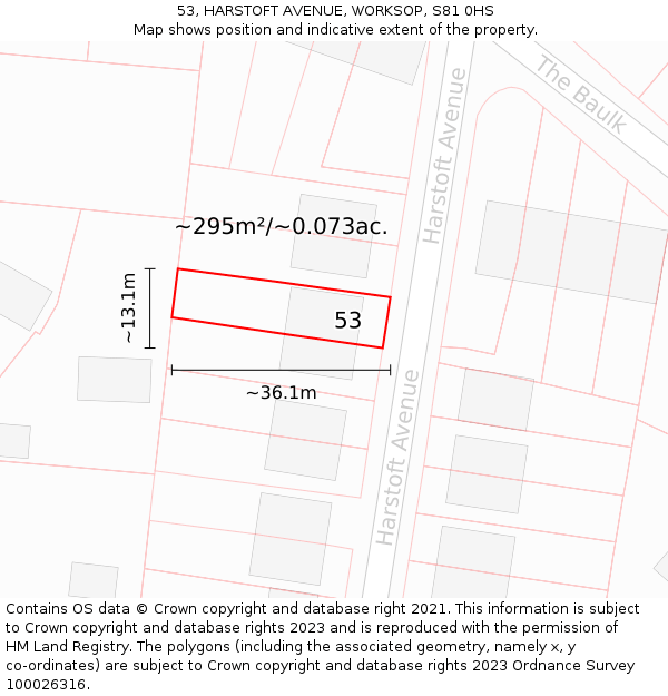 53, HARSTOFT AVENUE, WORKSOP, S81 0HS: Plot and title map